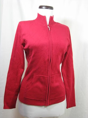 KAREN SCOTT Petite $40 Knit Zip Top Red - Sz MP