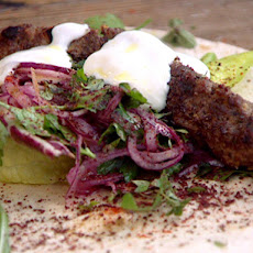 Grilled Lamb Kofta Kebabs with Pistachios and Spicy Salad Wrap