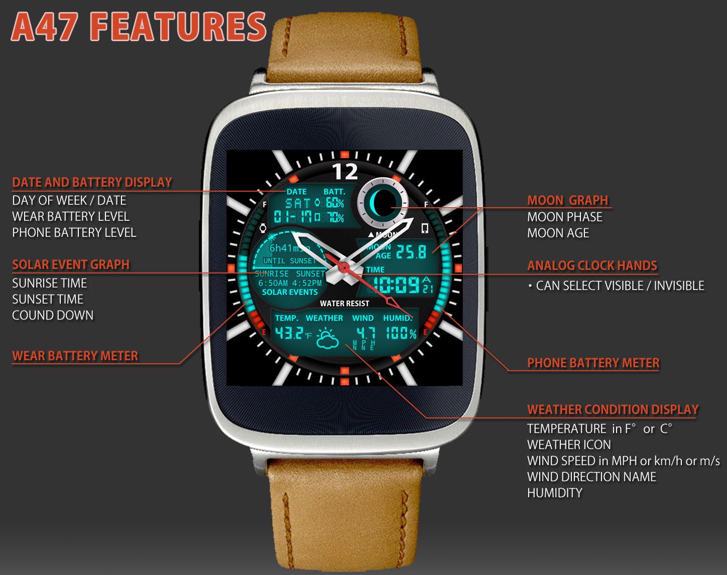 Android application A47 WatchFace for Android Wear screenshort