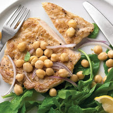 Emeril's Chicken Paillards with Chickpea Relish and Arugula