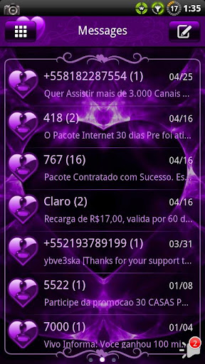Valentines Purple GO SMS Theme