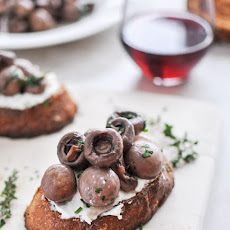 Red Wine Roasted Mushrooms on Goat Cheese Garlic Toasts