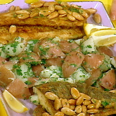 Trout Amandine, Steamed Asparagus, and New Potatoes