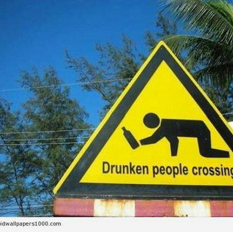 Drunken people crossing