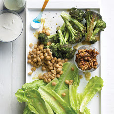 Composed Salad of Roasted Broccoli, Romaine, Chickpeas, and Walnuts