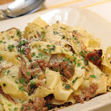 Pappardelle with Spicy Sausage and Mixed Wild Mushrooms