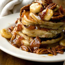 Banana, bacon, and pecan pancakes