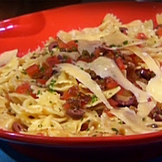 Farfalle with Fresh Tomatoes, Wine, Olives and Golden Raisins