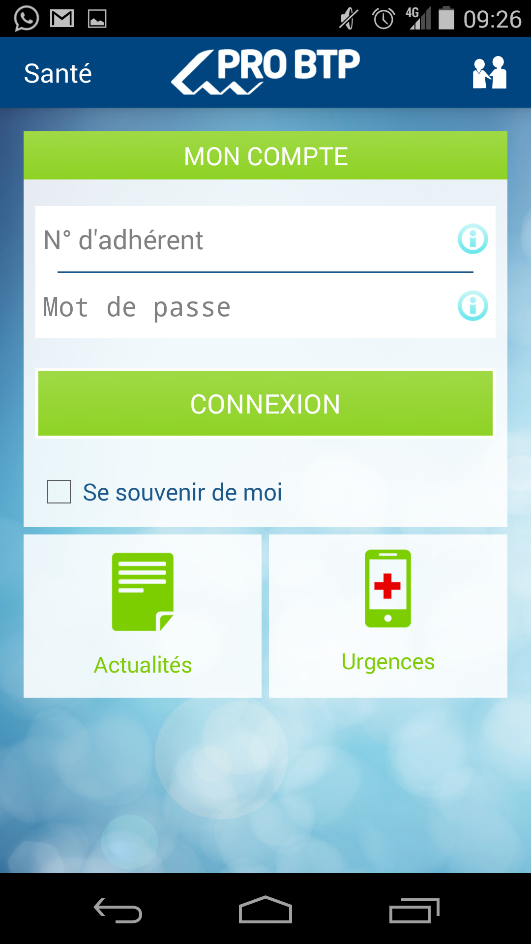 Android application PRO BTP Santé screenshort