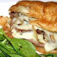 Croissant Steak Sandwiches with Caramelized Onions and Horseradish Mayonnaise