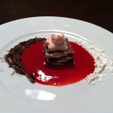 Chocolate Pasta Napolean with Raspberry Coulis and Whipped Cream