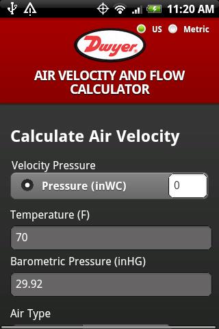 Dwyer Air Velocity Calculator