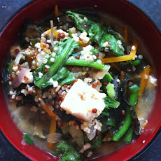 Red quinoa and tofu miso bowl.