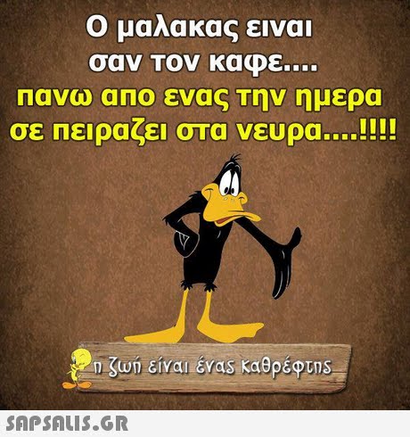 Ο μαλακας ειναι σαν Τον καφε. Πανω ano ενας Την ημερα σε πειραζει στα νευρα !!!! SAPSAIS.GR