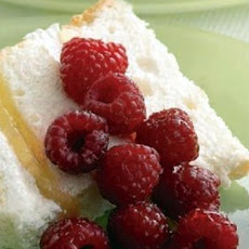 Angel Cake with Tipsy Raspberries