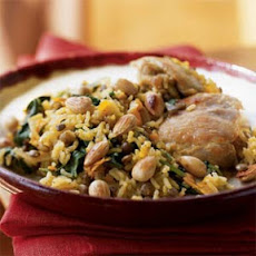 Chicken and Basmati Rice Pilau with Saffron, Spinach, and Cardamom