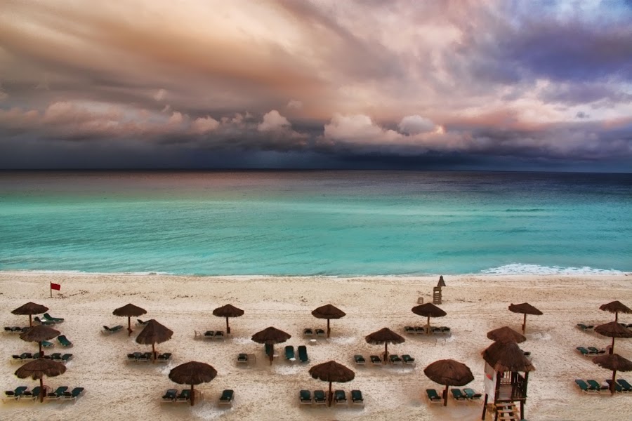 Royal Islander Beach by Dennis Granzow - Landscapes Waterscapes ( cancun, sandy beach, dramatic clouds, mexico, seascape, caribbean )