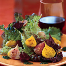 Roasted Beets and Baby Greens with Corinader Vinaigrette and Cilantro Pesto