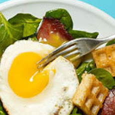 Bacon, Egg & Spinach Salad with Waffle Croutons