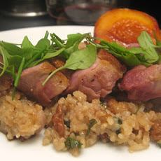 Duck Breast with Roasted Peaches and Walnut-Parsley Fried Rice