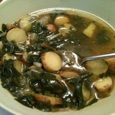Wild ramp and fingerling potato soup