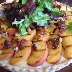 Grilled Peach Tart with Gouda, and Candied Bacon and Hazelnuts