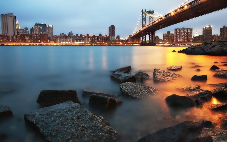 Manhattan New york by Henry Kurniawan - Landscapes Waterscapes ( hdr, waterscape, mind blowing, long exposure, manhattan, new york, bridge, landscape, slow shutter, brooklyn, city )