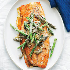 Grilled King Salmon with Asparagus, Morels, and Leeks