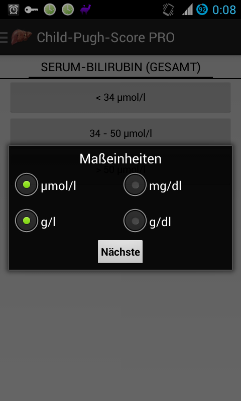 Android application Child-Pugh score (PRO-version) screenshort