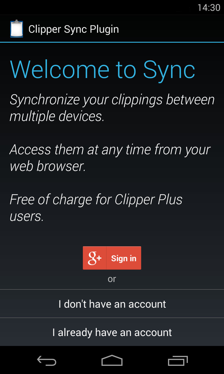Android application Clipper Sync Plugin screenshort
