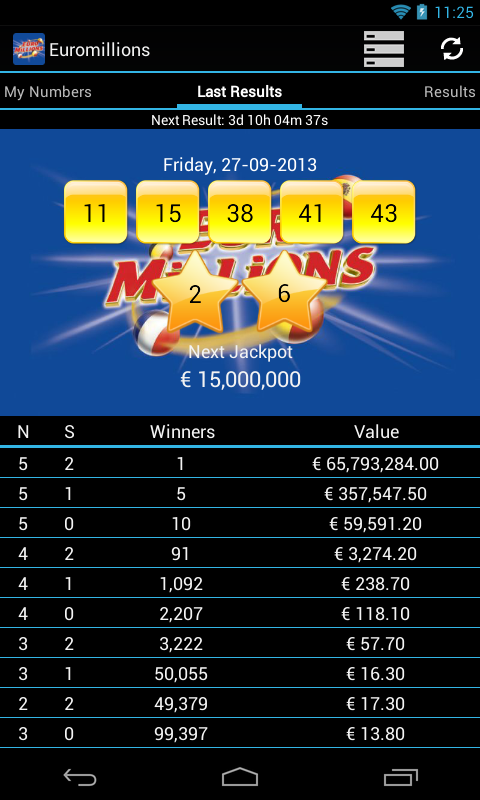Android application Euromillions screenshort