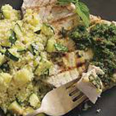Grilled Fish with Moroccan Chermoula Sauce and Zucchini Couscous