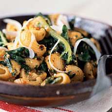 Whole-Wheat Pasta Shells with Spicy Tomato Pesto and Winter Greens