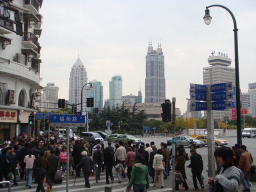 Intersection at Tomorrow Square. Shanghai Art Museum in the center.