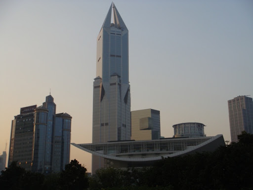 View of our hotel, the JW Marriott at Tomorrow Square, and the Shanghai Opera house in the foreground.