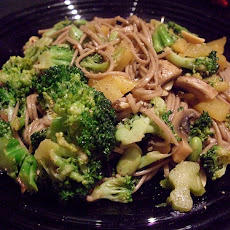 Two Broccoli Stir-Fry on Soba Noodles