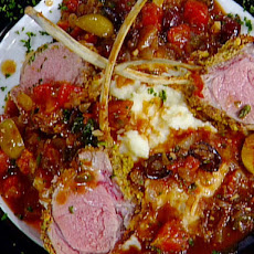 Pistachio Crusted Rack of Lamb with Goat's Cheese Mashed Potatoes and Peasant Style Sauce