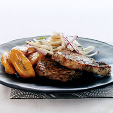 Jerk Pork Chops with Hearts of Palm Salad and Sweet Plantains