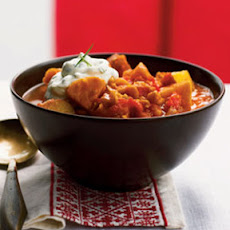 African Ground Nut Stew with Sour Cream-Chive Topping