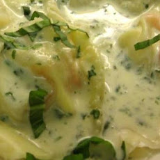 Shrimp Ravioli With Basil Cream Sauce