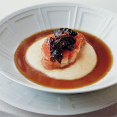 Barely Cooked Salmon with Parmesan Polenta and Mushroom Consommé