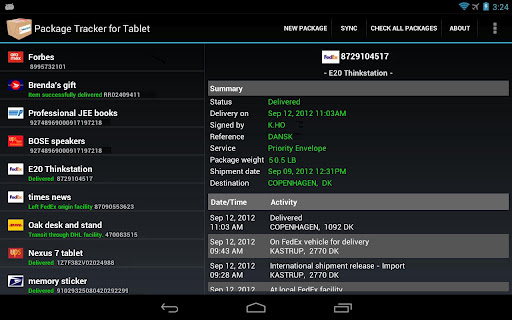 Package Tracker for Tablet