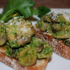 Wild Mushroom and Pesto Crostini