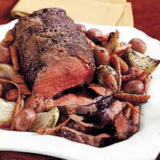 Rib-Eye Roast with Chianti Pan Vegetables and Balsamic Glaze