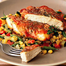 Sauteed Chicken Breasts with Country Ham and Summer Succotash