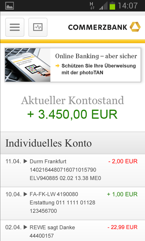 Android application Commerzbank Kontostand screenshort