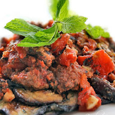 Italian Eggplant Recipe with Crumbled Beef, Tomatoes and Mint