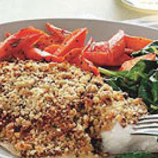 Nut-Crusted Tilapia with Spinach and Roasted Carrots
