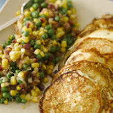 Ricotta Pancakes with Pancetta, Peas and Corn
