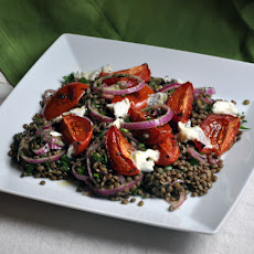 Lentils with Roasted Tomatoes, Marinated Onions and Creamy Cheese